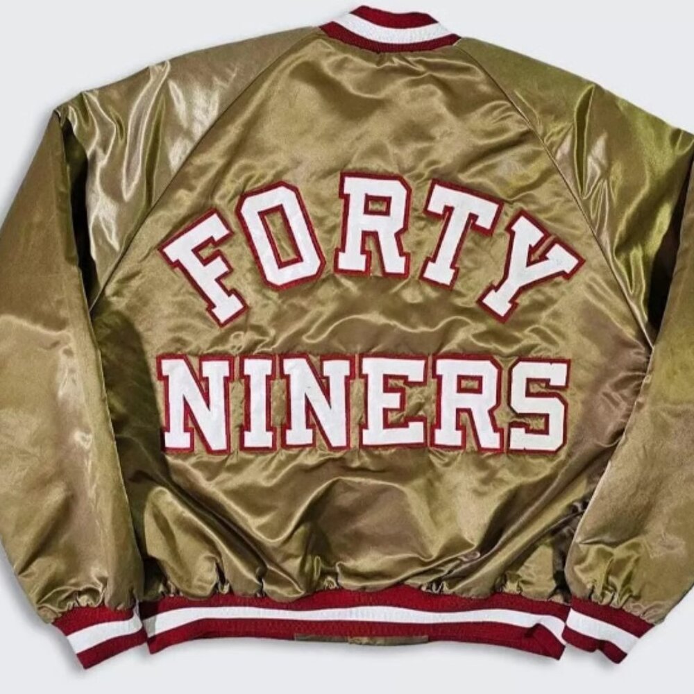 Vintage San Francisco 49ers Jacket XL Gold Satin Bomber NFL Football 80s